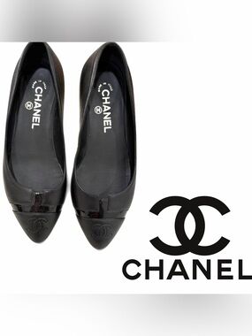 Chanel Black Leather CC Logo Pointed-Toe Ballet Flats – Size 36.5